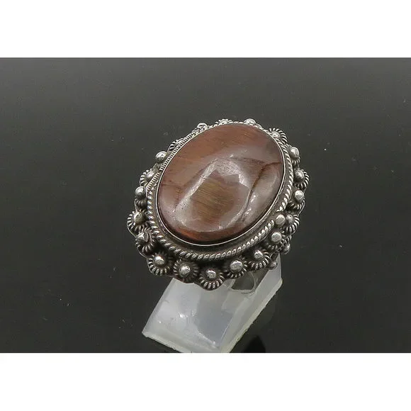 TAXCO MEXICO 925 Silver Vintage Tiger's Eye Band Ring Sz 11 (OPENS) RG22760